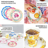 24 Pack | Vintage Mixed Floral Disposable Tea Cup And Saucer Set