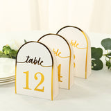 25 Pack White Arch Table Numbers Tent Cards with Metallic Gold Foil 1-25 Numbers Print