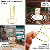 5 Pack | Gold Metal 5 Paperclip Card Holder Stands, Table Number Stands, Wedding Table Menu Clips