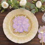 20 Pack Purple Peony Flower Shaped Paper Cocktail Napkins with Gold Edges, Disposable Party Beverage