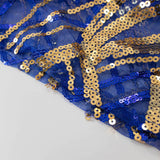 Set of 5 Royal Blue Wave Mesh Cylinder Pedestal Stand Covers with Embroidered Sequins, Premium