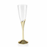 6 Pack | 5oz Clear / Gold Plastic Champagne Flutes, Disposable Glasses With Detachable Base