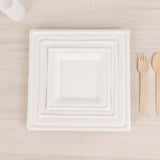 50 Pack | 10inch White Biodegradable Bagasse Square Party Plates, Disposable Sugarcane Dinner Plates