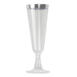 12 Pack Clear Disposable Champagne Flutes with Silver Rim, 5oz Transparent Plastic Toasting#whtbkgd