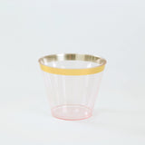 25 Pack 9oz Crystal Transparent Blush Short Disposable Tumbler Glasses with Gold Rim