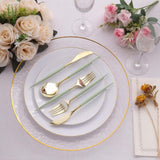 24 Pack Metallic Gold With Sage Green Silverware Set, 8inch Modern Premium Plastic Utensil Set