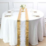 108inch Metallic Gold / White Icicle Print Non-Woven Foil Table Runner