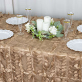 90x132inch Taupe 3D Leaf Petal Taffeta Fabric Seamless Rectangle Tablecloth