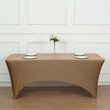 Taupe Stretch Spandex Rectangle Tablecloth 8ft Wrinkle Free Fitted Table Cover