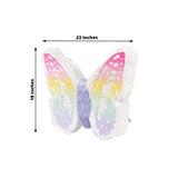 Expandable White Lilac Paper Butterfly Pinata Hanging Decor with Pastel Colored Wings, Fairy Themed