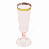 12 Pack Transparent Blush Disposable Champagne Flutes with Gold Rim, 5oz Plastic Toasting#whtbkgd