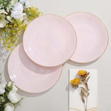 10 Pack | 8inch Glossy Blush Rose Gold Round Plastic Salad Plates With Gold Rim