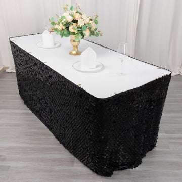 Payette Sequin 21ft Table Skirt Black - Dual Layered Satin Table Cover