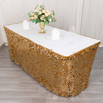 Payette Sequin 21ft Table Skirt Gold - Dual Layered Satin for Shimmering Event Décor