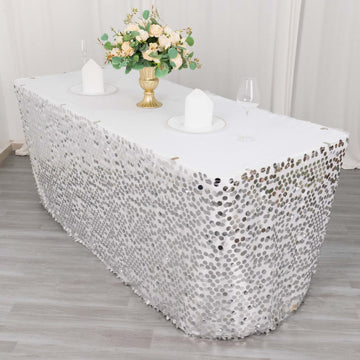 Payette Sequin 21ft Table Skirt Silver - Dual Layered Satin Table Cover