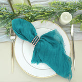 5 Pack | Peacock Teal Gauze Cheesecloth Boho Dinner Napkins | 24x19inches