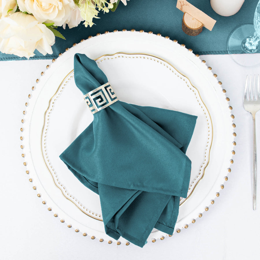 5 Pack | Peacock Teal Seamless Cloth Dinner Napkins, Wrinkle Resistant Linen
