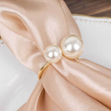 10 Pack White Pearl Gold Metal Napkin Holders Dining Table Decor, Elegant Round Wedding Napkin Rings