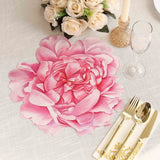 10 Pack Pink Peony Flower Disposable Table Mats, 14" Cardboard Paper Floral Placemats - 400GSM