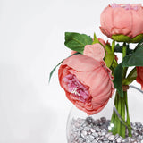 5 Flower Head Dusty Rose Peony Bouquet | Artificial Silk Peonies Spray