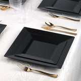 10Inch Modern Black Square Plastic Disposable Dinner Plates With Glossy Finish