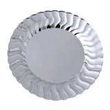 12 Pack - 9inch Flared Rim Silver Plastic Disposable Dinner Plates - Round#whtbkgd