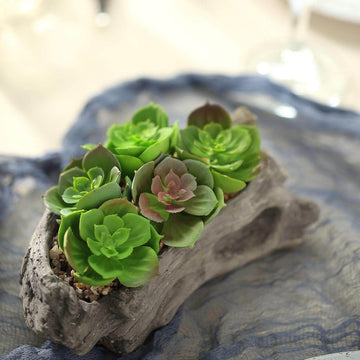 Perle Von Nurnberg Artificial Succulents Arrangements in 7" Log Planter - Lifelike Faux Plant for Stylish Home Bathroom Tabletop Indoor Outdoor Greenery Decor