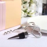 Silver Metal Heart Wine Bottle Opener / Cork Stopper Party Favors Set, Wedding Favor in Velvet Box