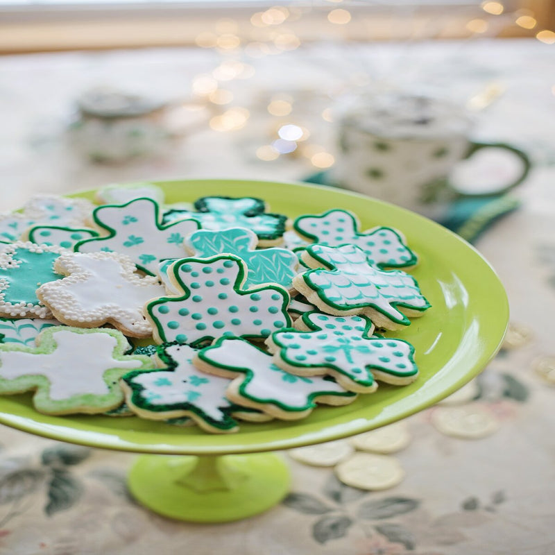 Plate of green and white shamrock cookies