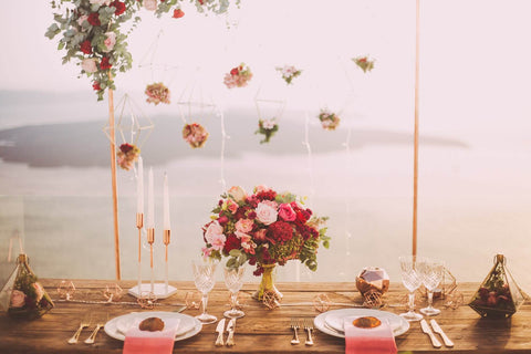 Long banquet table with red runners
