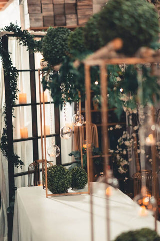Gold flower stands set with banquet table decor