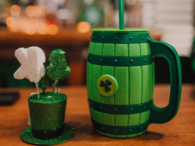 Green St. Patrick's Day mug and shamrock treats