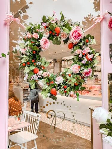 Floral wreath on a shop window
