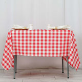 70"x70" White Red Buffalo Plaid Square Tablecloth, Gingham Polyester Checkered Tablecloth