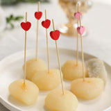 100 Pack Red Pink Eco Friendly Bamboo Heart Skewers Cocktail Sticks, 5inch Biodegradable Fruit