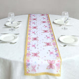 5 Pack White Pink Non-Woven Butterfly Theme Table Runner With Gold Edges