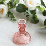 6 Pack Dusty Rose Diamond Pattern Glass Pillar Votive Candle Stands Reversible Crystal Taper