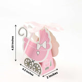 25 Pack | Pink Baby Paper Stroller Party Favor Gift Boxes, Cardstock Carriage