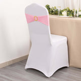 5 Pack Pink Spandex Chair Sashes with Gold Diamond Buckles, Elegant Stretch Chair Bands and Slide