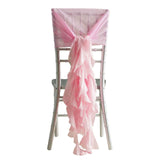 1 Set Pink Chiffon Hoods With Ruffles Willow Chiffon Chair Sashes