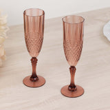 6 Pack 8oz Dusty Rose Crystal Cut Reusable Plastic Wedding Flute Glasses, Shatterproof