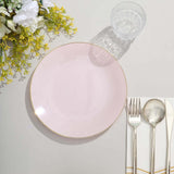 10 Pack | 8inch Glossy Blush Rose Gold Round Plastic Salad Plates With Gold Rim