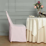 Blush Polyester Banquet Chair Cover, Reusable Stain Resistant Slip On Chair Cover