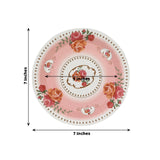 25 Pack Dusty Rose Round Floral Paper Salad Plates, Disposable Appetizer Dessert Plates