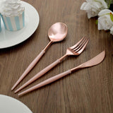 24 Pack | Rose Gold 8inch Modern Flatware Set, Heavy Duty Plastic Silverware With Blush Handles