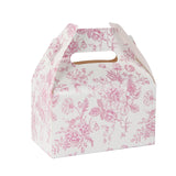 25 Pack Candy Treat Tote Boxes in French Toile Pattern - Matte Pink and White Gable Box