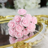 48 Roses | 1inch Tall Pink Real Touch Artificial DIY Foam Rose Flowers With Stem, Craft Rose Buds