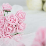 48 Roses | 1inch Tall Pink Real Touch Artificial DIY Foam Rose Flowers With Stem, Craft Rose Buds