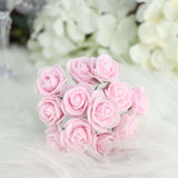 48 Roses | 1inch Tall Pink Real Touch Artificial DIY Foam Rose Flowers With Stem, Craft Rose Buds