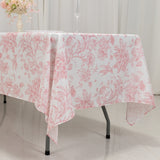 60x102inch White Pink French Toile Polyester Tablecloth, Floral Table Cloth for Dining Tables